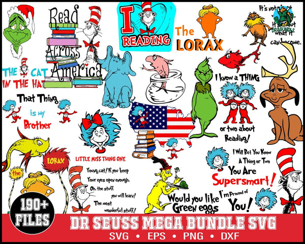 Dr Seuss Svg Bundle Cat In The Hat Svg Green Eggs And Ham For Teachers Lorax Thing 1 And 2