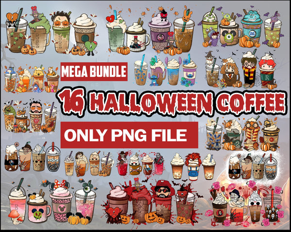 16+ Halloween Coffee Png Bundle, Halloween Boo Coffee Png, Villains Latte, Fall latte png, Horror Movie Inspired Coffee, Sublimation design Png Instant Download