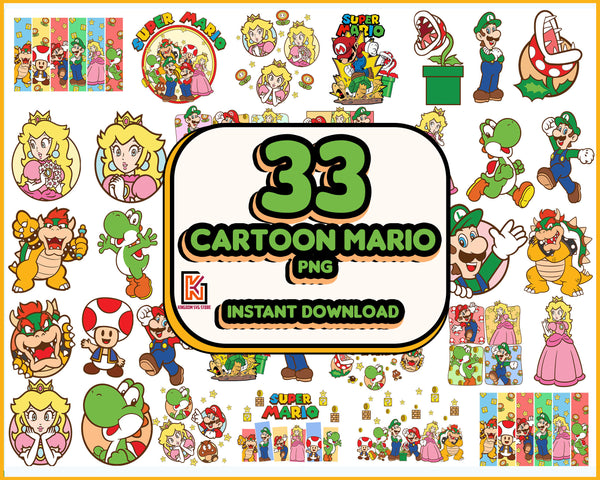 Cartoon Character Png Bundle, Princess Cartoon Png, Funny Cartoon Png Bundle, Retro Design Png, Super Mario Bros Png, Mario Png Instant Download