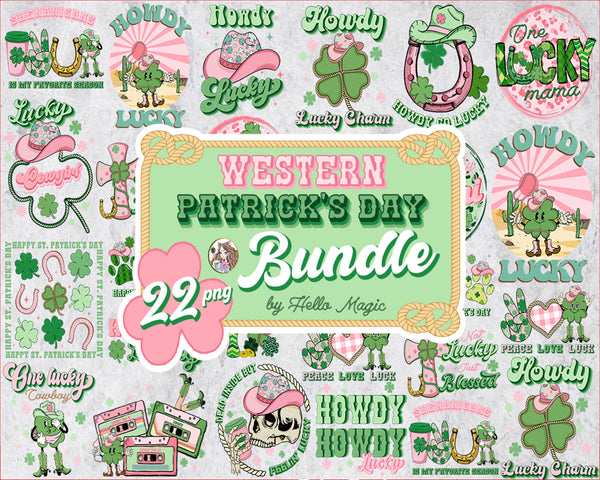 Western st patrick's Png bundle, howdy shamrocks png, retro st patricks day, holiday png, irish png, sublimation png, png for sublimation Digital Instant Download